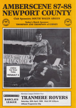 Newport County v Tranmere Rovers Match Programme 1988-04-30